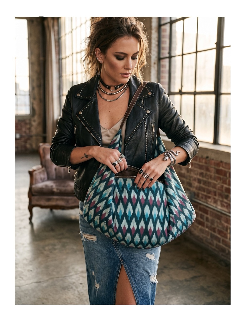 Y2K: Tylie Malibu 𖤹 Nomad Ikat Festival Sling Weekender Bag Handbag 𖤹 Teal Multi